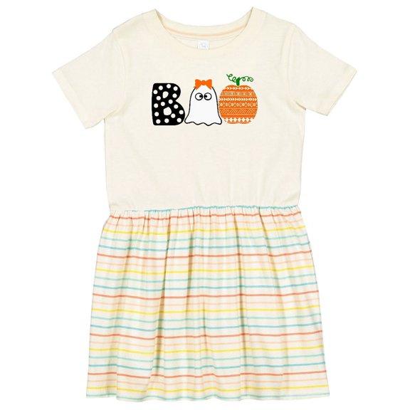 Inktastic Halloween Boo Cute Ghost and Pumpkin Girls Toddler Dress