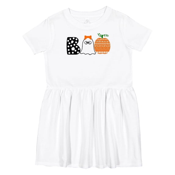 Inktastic Halloween Boo Cute Ghost and Pumpkin Girls Toddler Dress