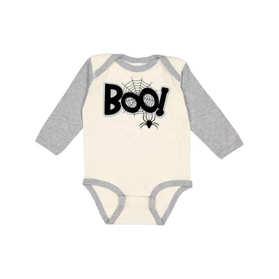 Inktastic Halloween Boo with Spider and Web in Black Boys or Girls Long Sleeve Baby Bodysuit