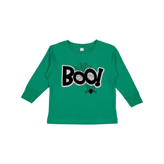Inktastic Halloween Boo with Spider and Web in Black Boys or Girls Long Sleeve Toddler T-Shirt