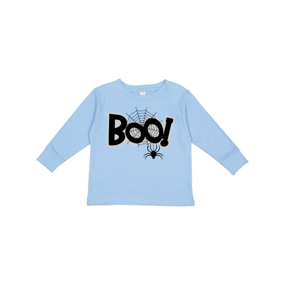 Inktastic Halloween Boo with Spider and Web in Black Boys or Girls Long Sleeve Toddler T-Shirt
