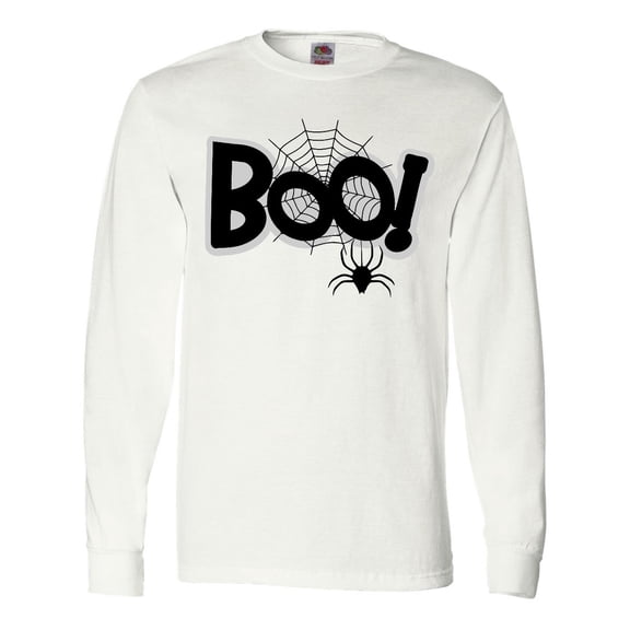 Inktastic Halloween Boo with Spider and Web in Black Long Sleeve T-Shirt