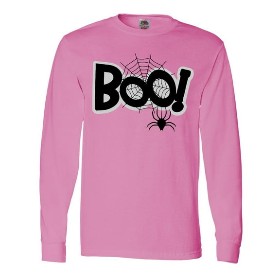 Inktastic Halloween Boo with Spider and Web in Black Long Sleeve T-Shirt