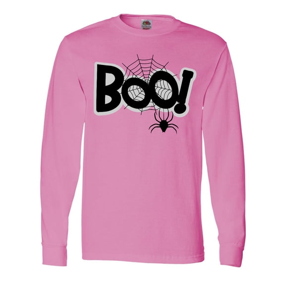 Inktastic Halloween Boo with Spider and Web in Black Long Sleeve T-Shirt