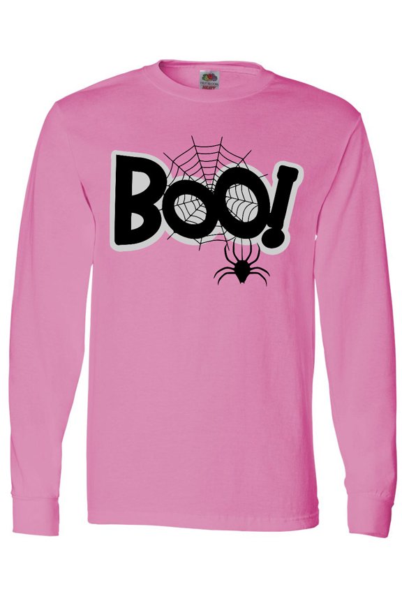 Halloween Boo with Spider and Web in Black Long Sleeve T-Shirt