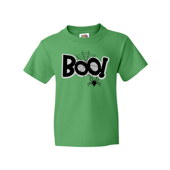 Inktastic Halloween Boo with Spider and Web in Black Youth T-Shirt