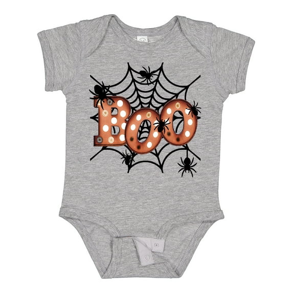 Inktastic Halloween Boo with Spiders in Web Boys or Girls Baby Bodysuit