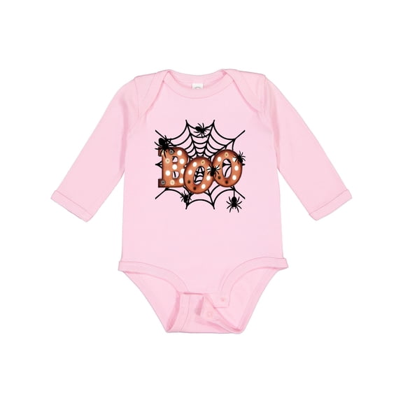 Inktastic Halloween Boo with Spiders in Web Boys or Girls Long Sleeve Baby Bodysuit