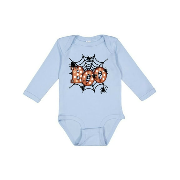 Inktastic Halloween Boo with Spiders in Web Boys or Girls Long Sleeve Baby Bodysuit