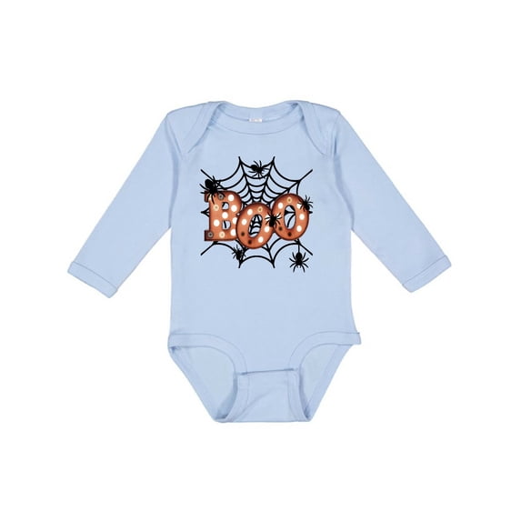 Inktastic Halloween Boo with Spiders in Web Boys or Girls Long Sleeve Baby Bodysuit
