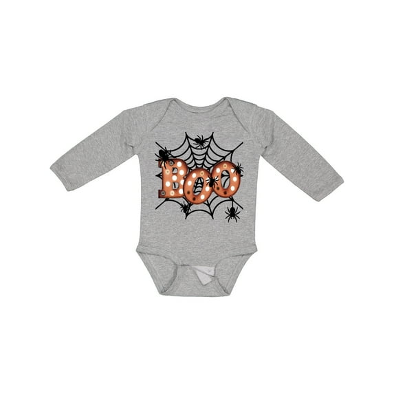 Inktastic Halloween Boo with Spiders in Web Boys or Girls Long Sleeve Baby Bodysuit