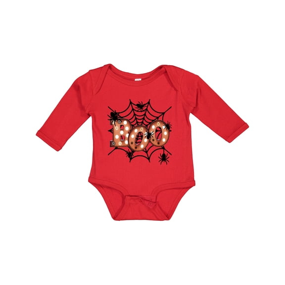 Inktastic Halloween Boo with Spiders in Web Boys or Girls Long Sleeve Baby Bodysuit