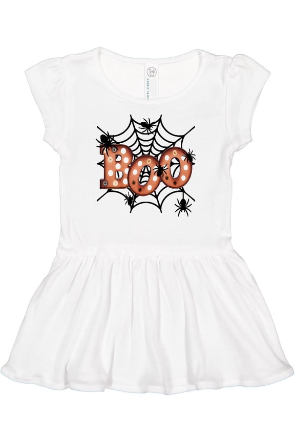Halloween Boo with Spiders in Web Girls Baby Dress