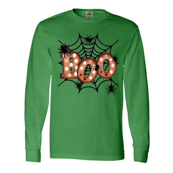 Inktastic Halloween Boo with Spiders in Web Long Sleeve T-Shirt