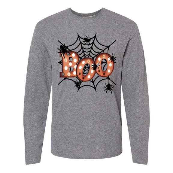 Inktastic Halloween Boo with Spiders in Web Long Sleeve T-Shirt