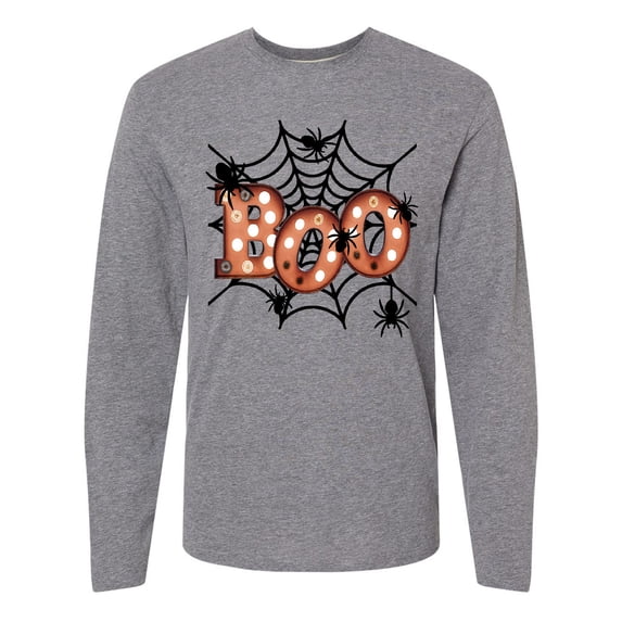 Inktastic Halloween Boo with Spiders in Web Long Sleeve T-Shirt