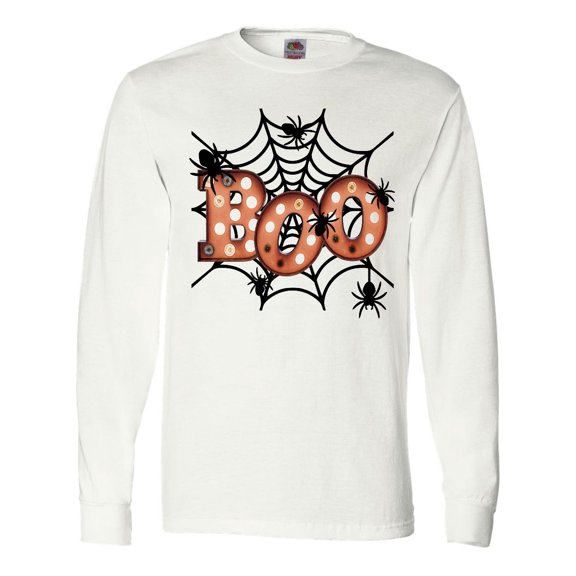 Inktastic Halloween Boo with Spiders in Web Long Sleeve T-Shirt
