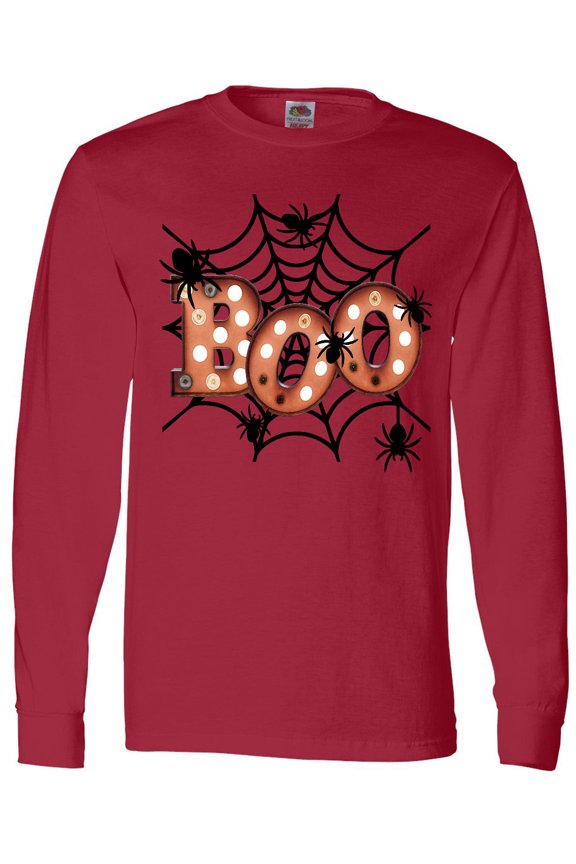 Halloween Boo with Spiders in Web Long Sleeve T-Shirt