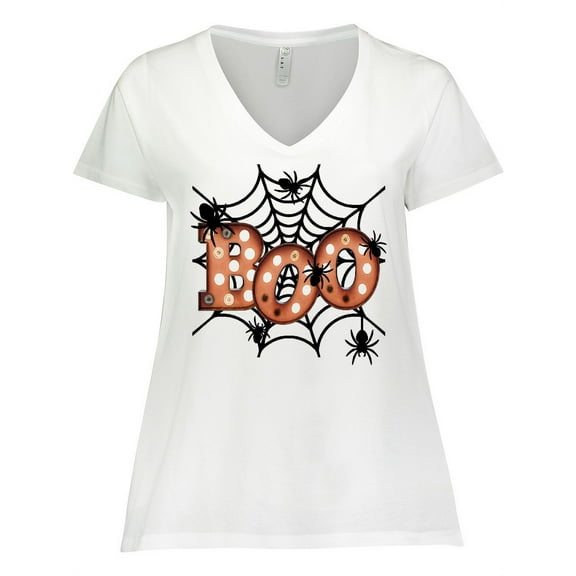 Inktastic Halloween Boo with Spiders in Web Women's Plus Size V-Neck T-Shirt