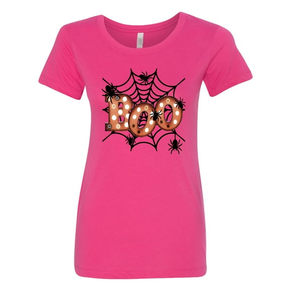 Inktastic Halloween Boo with Spiders in Web Women's T-Shirt