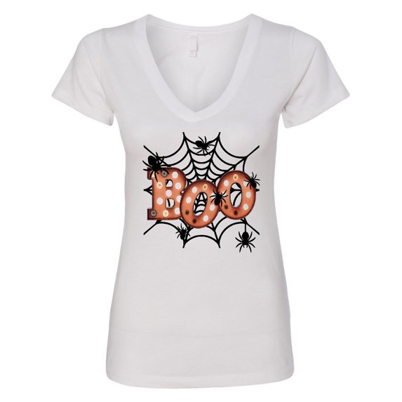 Inktastic Halloween Boo with Spiders in Web Women's V-Neck T-Shirt