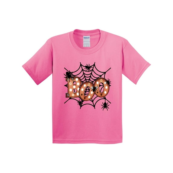 Inktastic Halloween Boo with Spiders in Web Youth T-Shirt