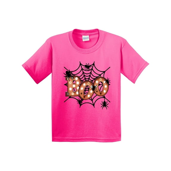 Inktastic Halloween Boo with Spiders in Web Youth T-Shirt