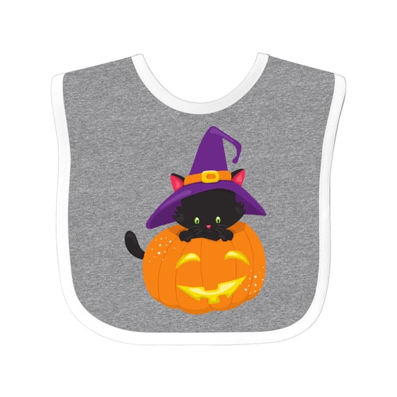 Inktastic Halloween Cat, Black Cat, Witch Hat, Pumpkin Boys or Girls Baby Bib