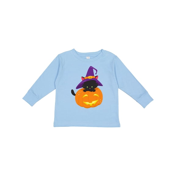 Inktastic Halloween Cat, Black Cat, Witch Hat, Pumpkin Boys or Girls Long Sleeve Toddler T-Shirt