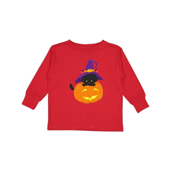 Inktastic Halloween Cat, Black Cat, Witch Hat, Pumpkin Boys or Girls Long Sleeve Toddler T-Shirt