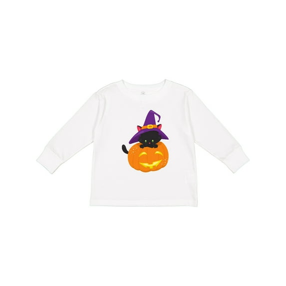 Inktastic Halloween Cat, Black Cat, Witch Hat, Pumpkin Boys or Girls Long Sleeve Toddler T-Shirt