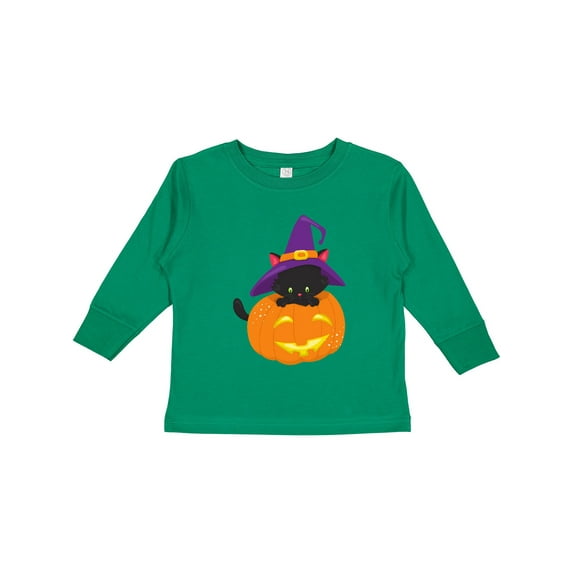 Inktastic Halloween Cat, Black Cat, Witch Hat, Pumpkin Boys or Girls Long Sleeve Toddler T-Shirt