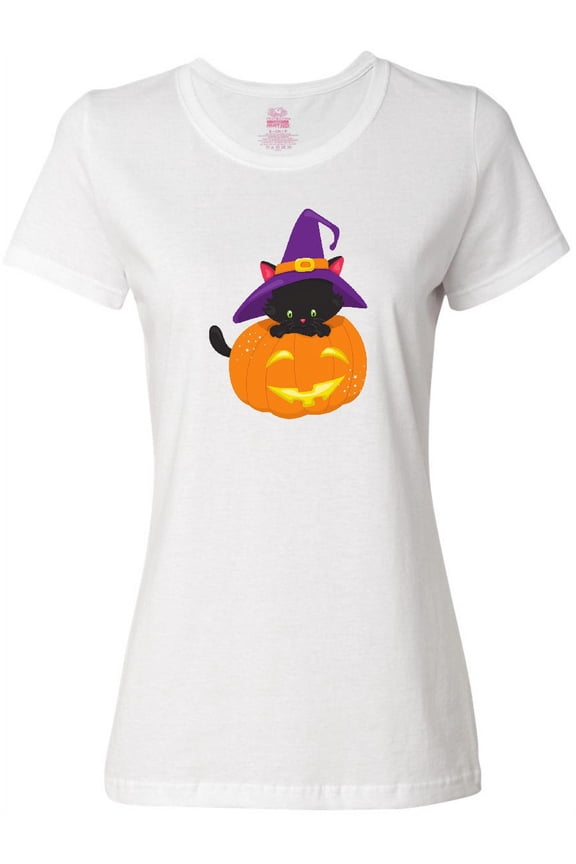 Halloween Cat, Black Cat, Witch Hat, Pumpkin Women's T-Shirt