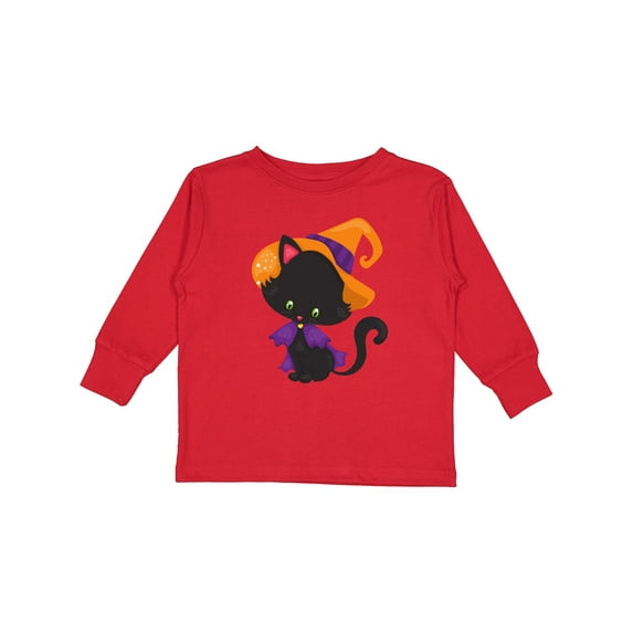Inktastic Halloween Cat, Cute Cat, Black Cat, Witch Hat Boys or Girls Long Sleeve Toddler T-Shirt