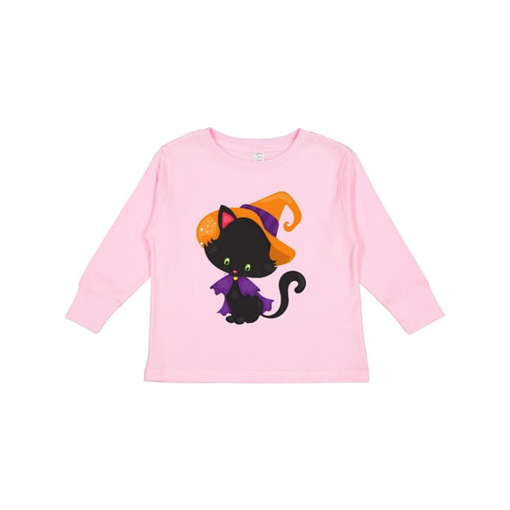 Inktastic Halloween Cat, Cute Cat, Black Cat, Witch Hat Boys or Girls Long Sleeve Toddler T-Shirt