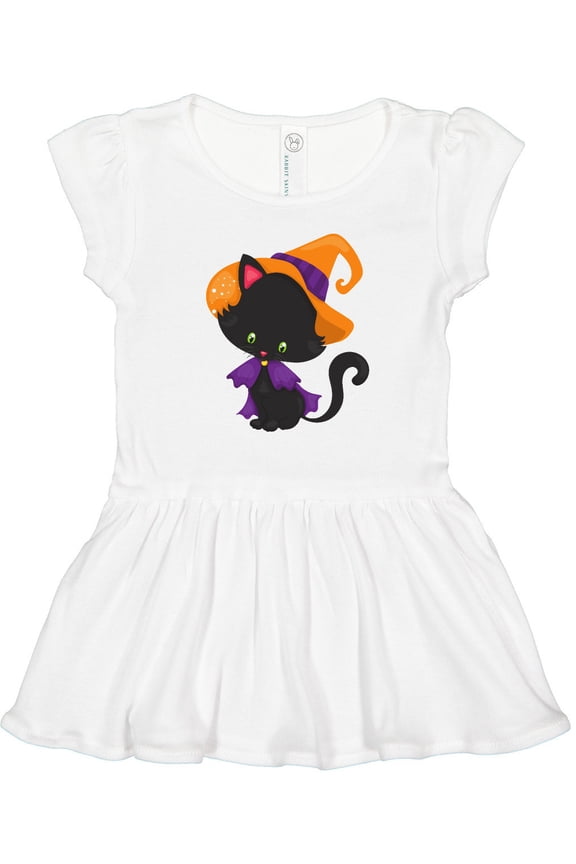 Halloween Cat, Cute Cat, Black Cat, Witch Hat Girls Toddler Dress