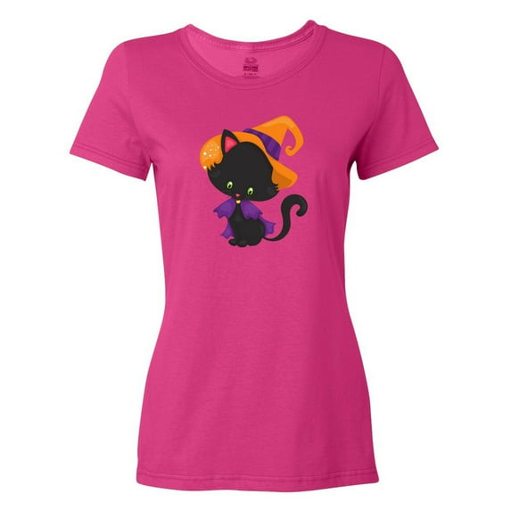 Inktastic Halloween Cat, Cute Cat, Black Cat, Witch Hat Women's T-Shirt