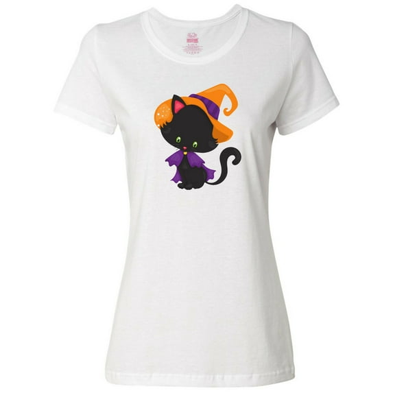 Inktastic Halloween Cat, Cute Cat, Black Cat, Witch Hat Women's T-Shirt