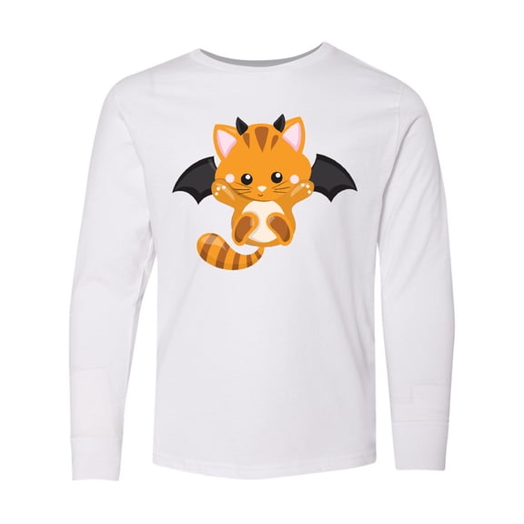 Inktastic Halloween Cat, Orange Cat, Cute Cat, Bat Wings, Boo Long Sleeve Youth T-Shirt