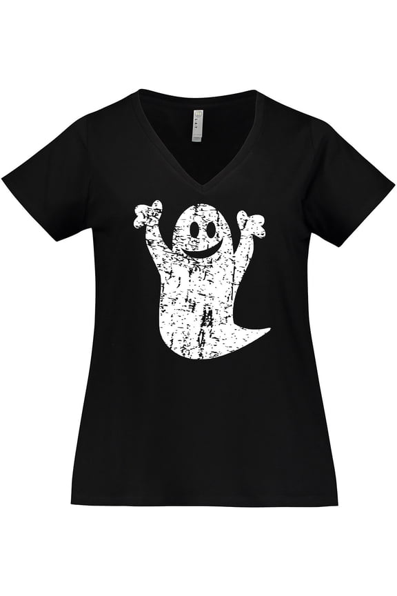 Halloween Cute White Grunge Ghost Women's Plus Size V-Neck T-Shirt