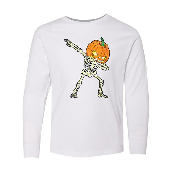Inktastic Halloween Dabbing Great Pumpkin Skeleton Long Sleeve Youth T-Shirt