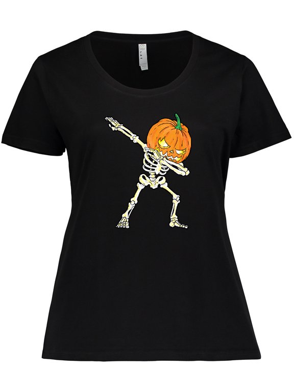 Halloween Dabbing Great Pumpkin Skeleton Women's Plus Size T-Shirt