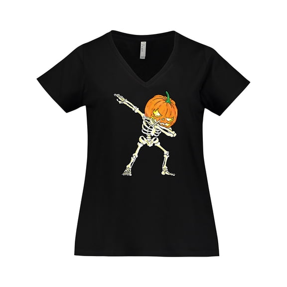 Inktastic Halloween Dabbing Great Pumpkin Skeleton Women's Plus Size V-Neck T-Shirt