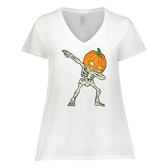 Inktastic Halloween Dabbing Great Pumpkin Skeleton Women's Plus Size V-Neck T-Shirt