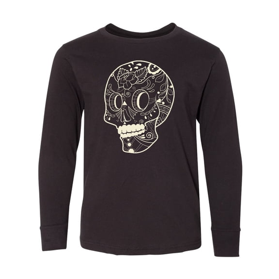Inktastic Halloween Day of the Dead Crazy Cool Sugar Skull Long Sleeve Youth T-Shirt