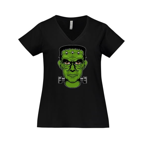 Inktastic Halloween Frankenstein Head Women's Plus Size V-Neck T-Shirt