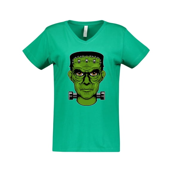 Inktastic Halloween Frankenstein Head Women's V-Neck T-Shirt