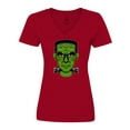 thumbnail image 1 of Inktastic Halloween Frankenstein Head Women's V-Neck T-Shirt, 1 of 5