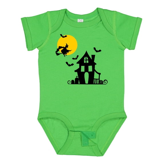 Inktastic Halloween Haunted House Witch and Bats Boys or Girls Baby Bodysuit