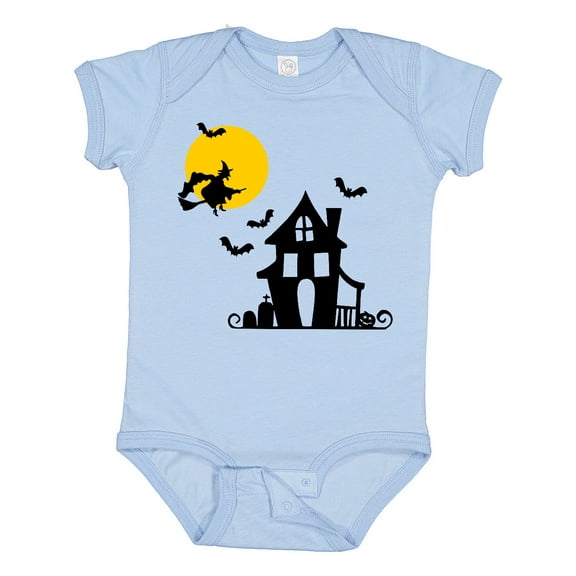 Inktastic Halloween Haunted House Witch and Bats Boys or Girls Baby Bodysuit